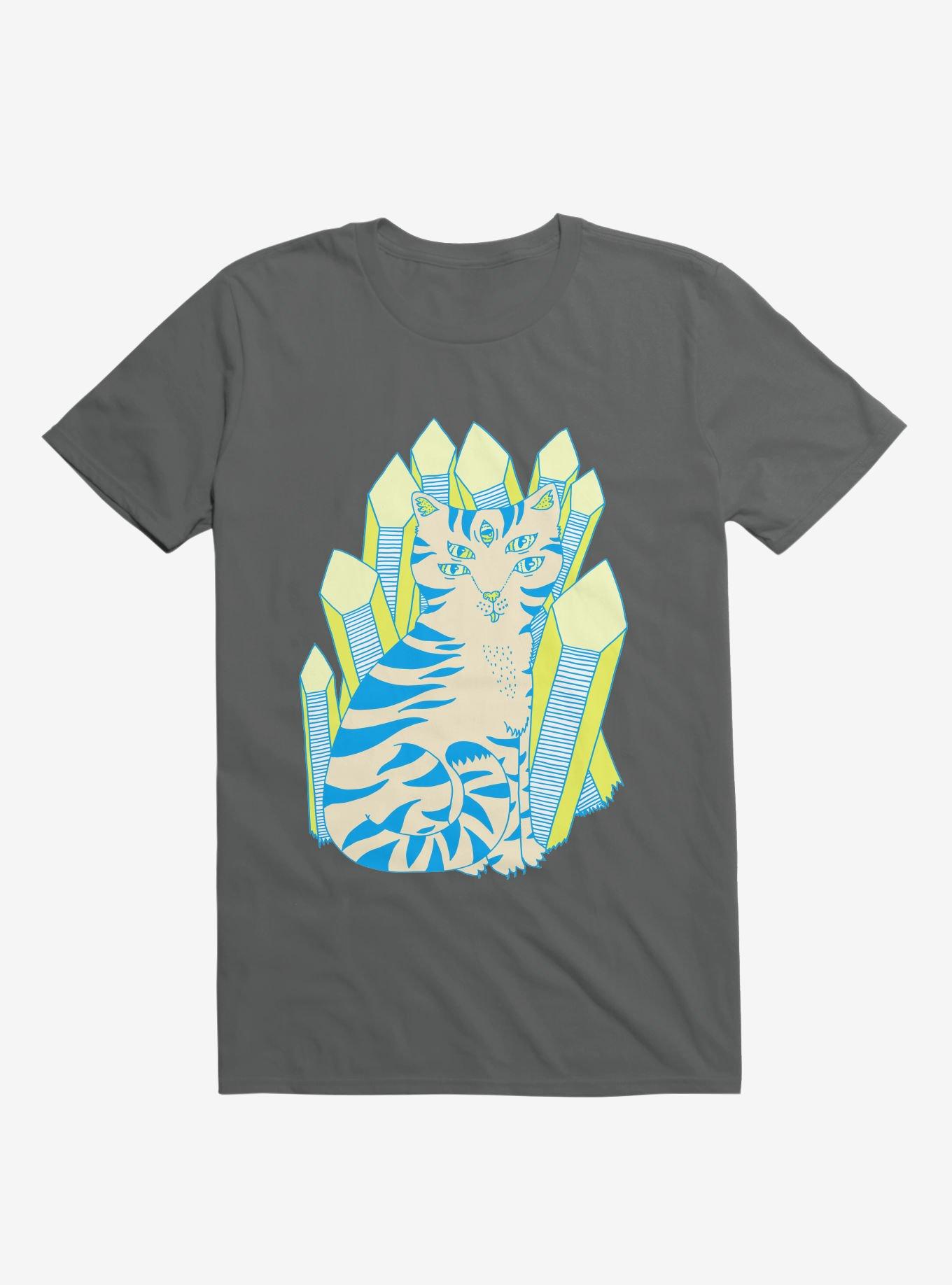 Crystal Striped Cat Charcoal Grey T-Shirt, , hi-res