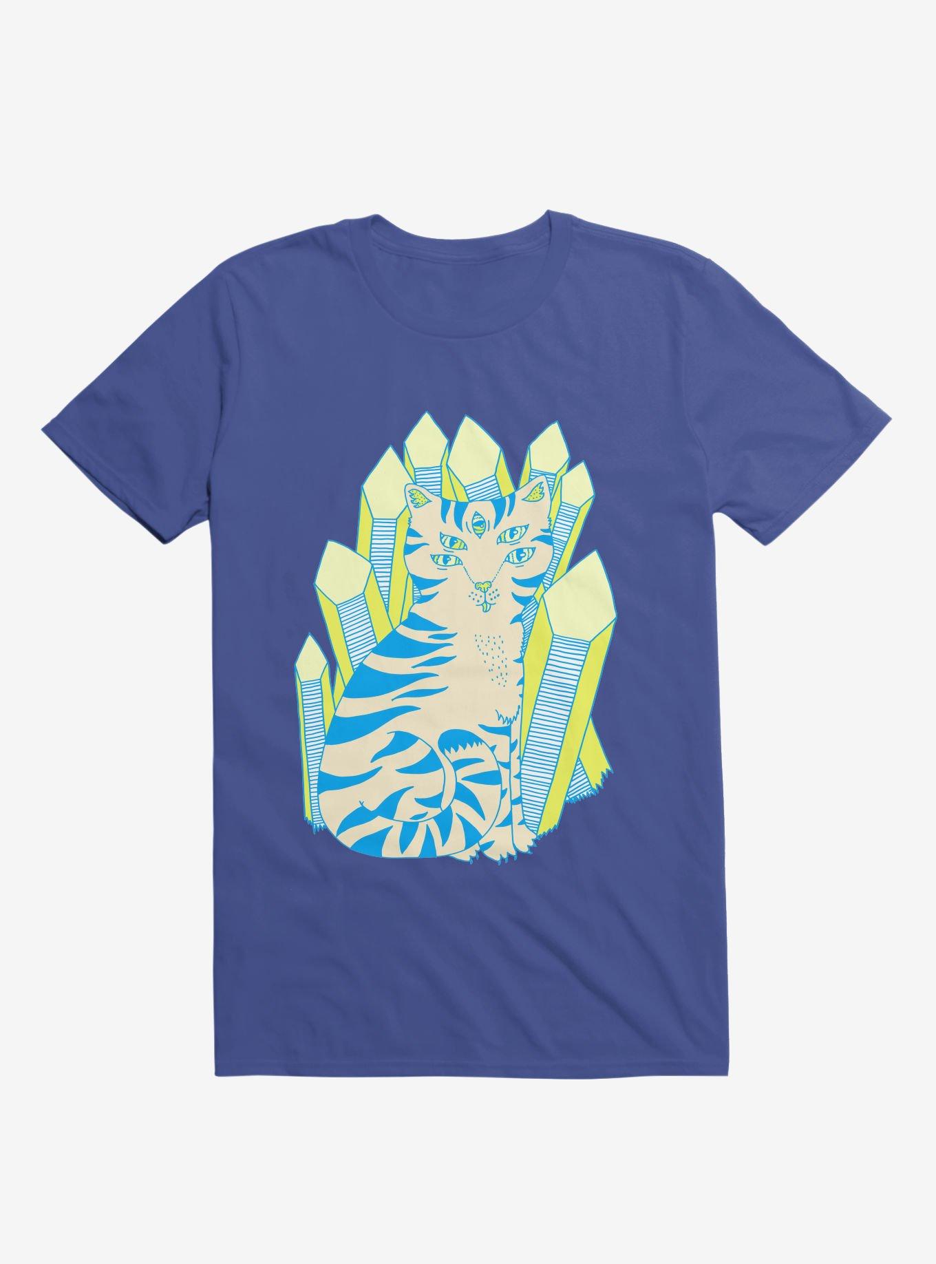 Crystal Striped Cat Royal Blue T-Shirt