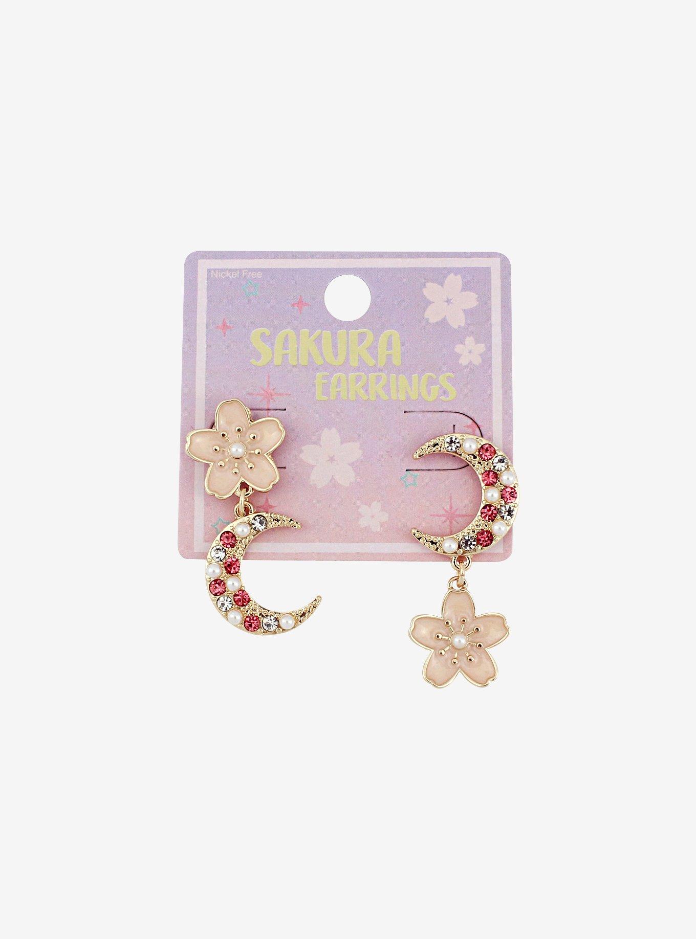 Sakura Moon Mismatched Earrings, , hi-res