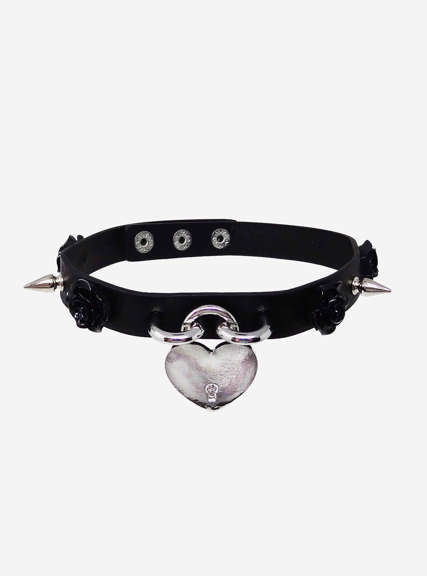 Heart Padlock Rose Spike Faux Leather Choker | Hot Topic