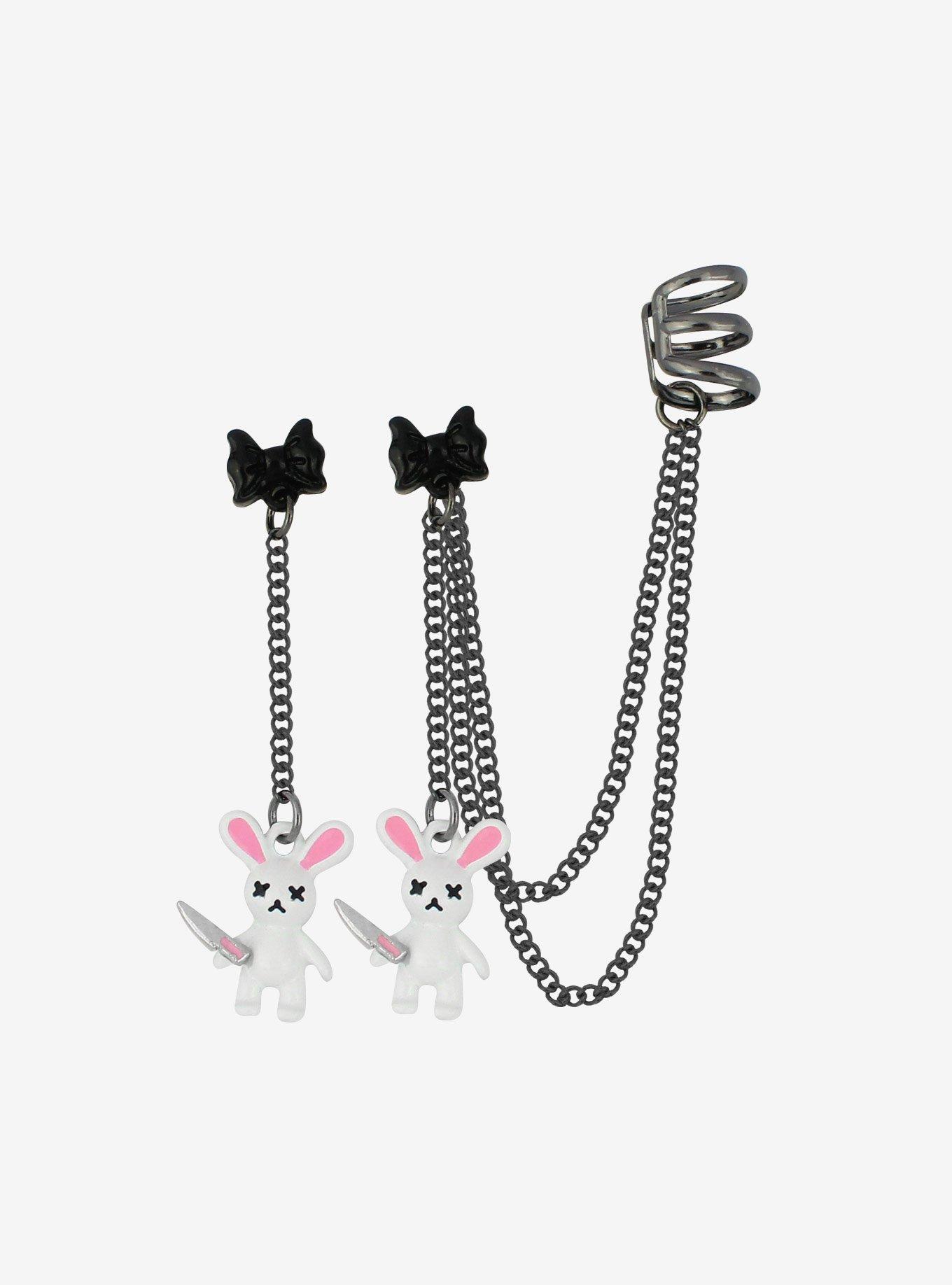 Dead Bunny Knife Bow Cuff Earring Set, , hi-res