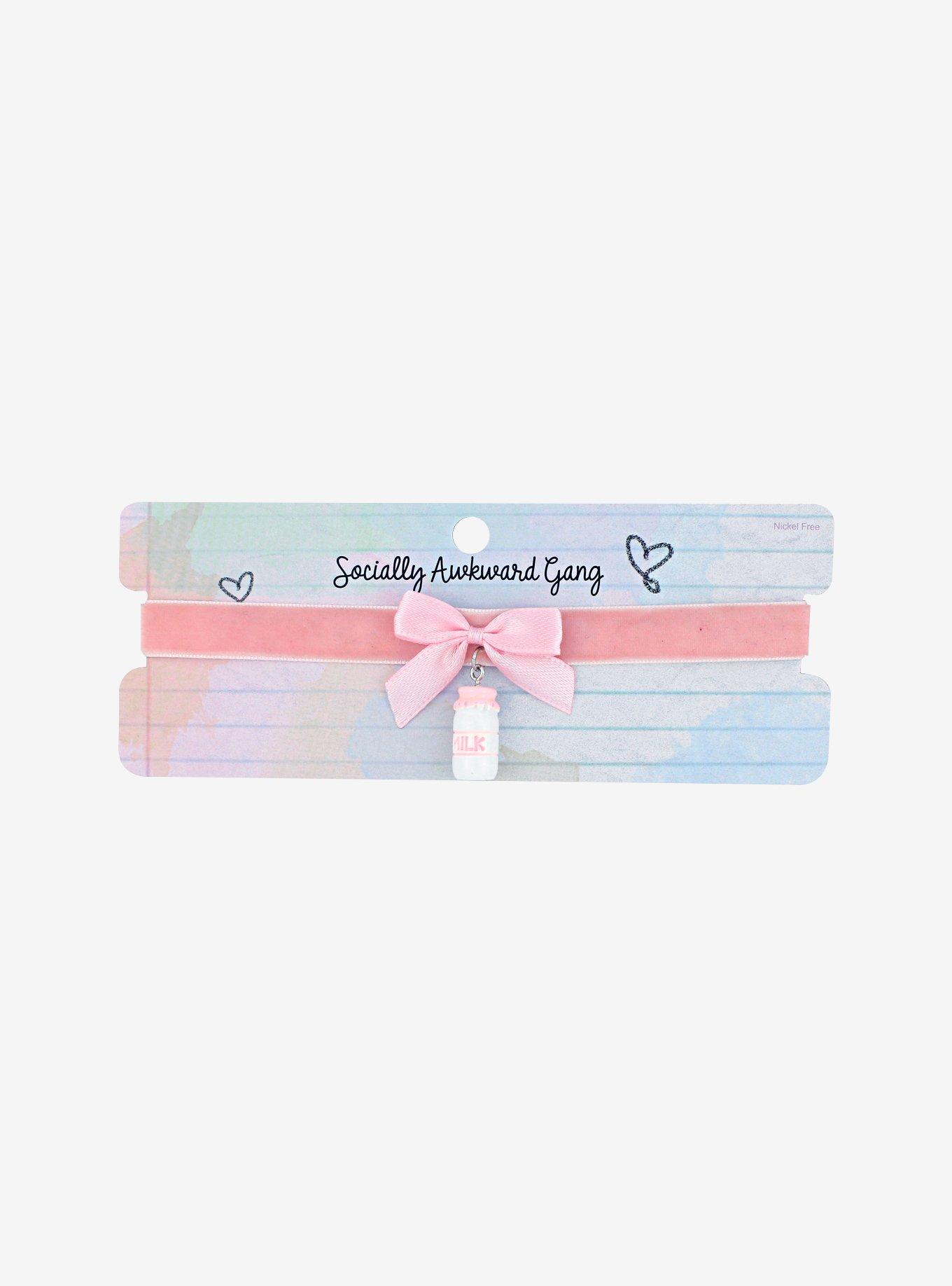 Pink Strawberry Milk Bow Velvet Choker