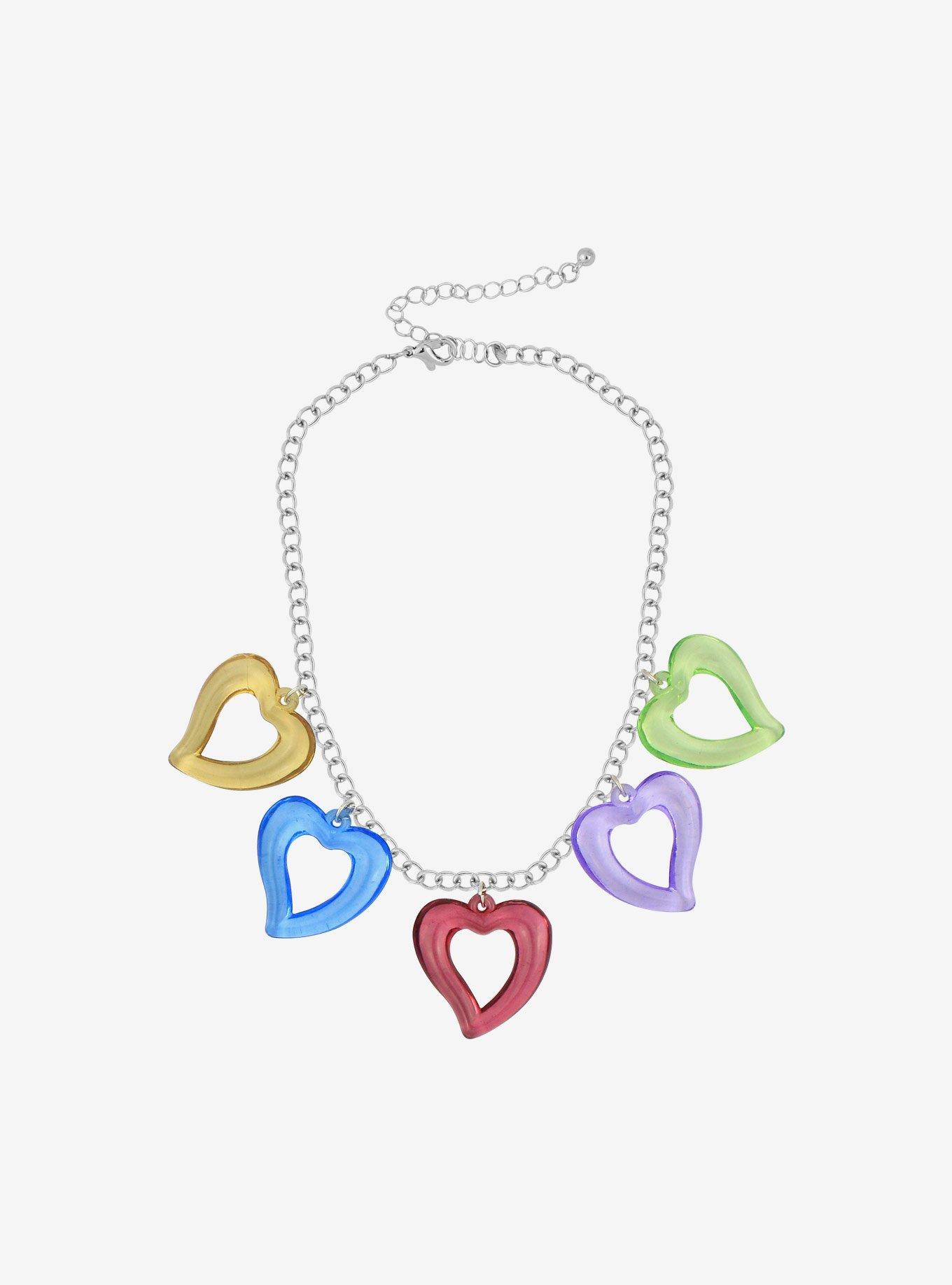 Multicolor Heart Charm Necklace, , hi-res