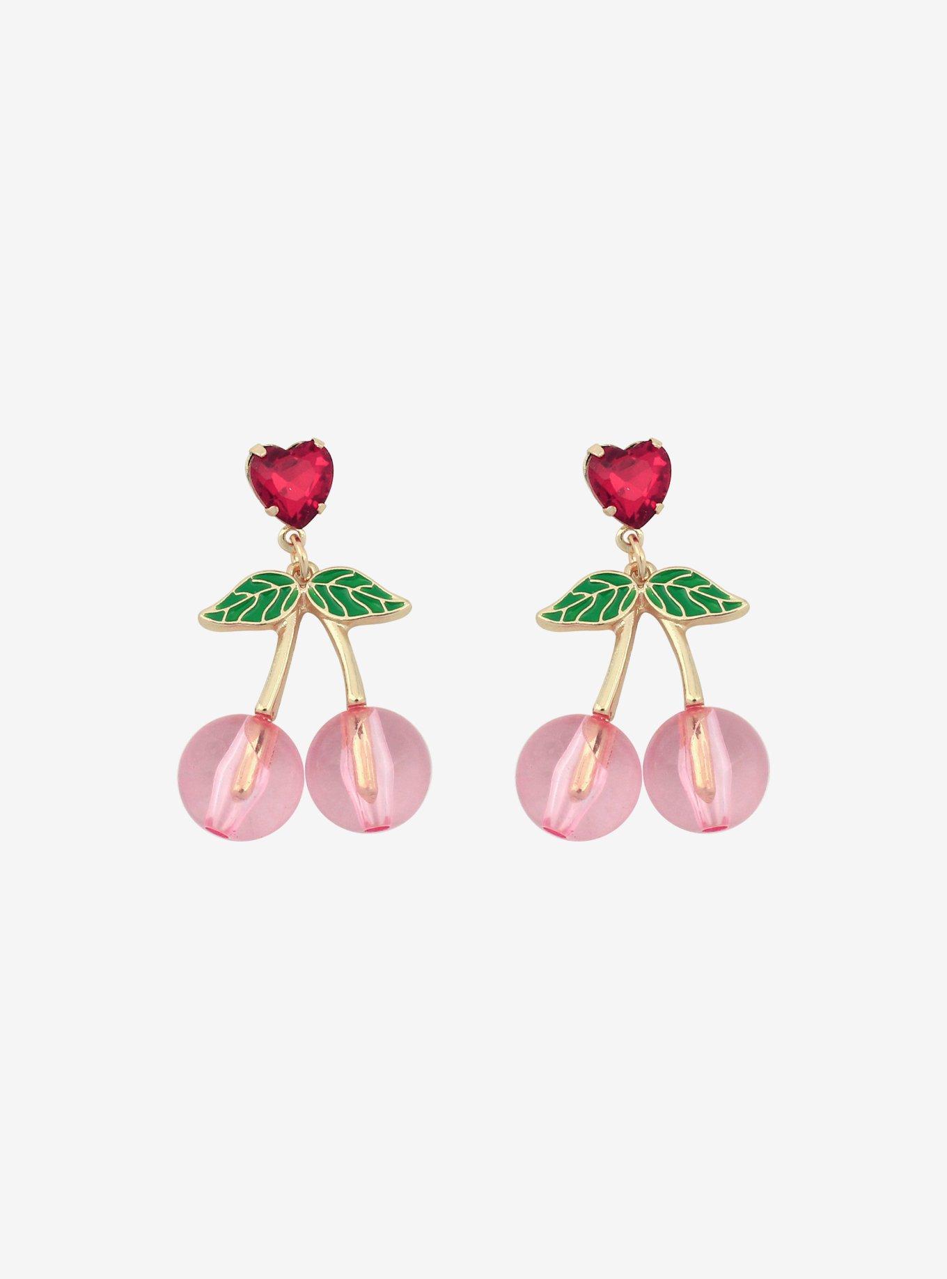 Cherry Heart CZ Drop Earrings | Hot Topic