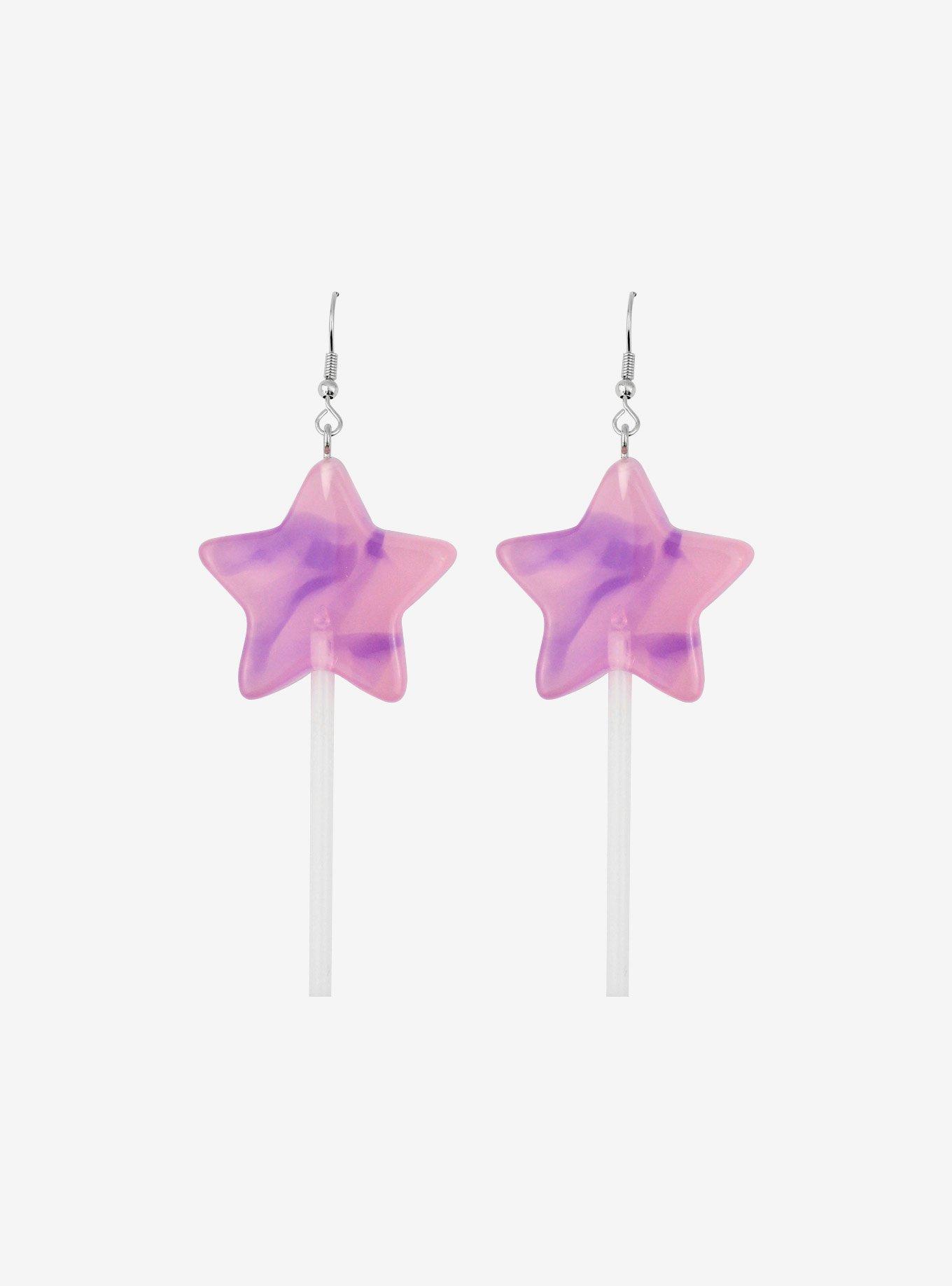 Pink Purple Swirl Star Lollipop Dangle Earrings, , hi-res