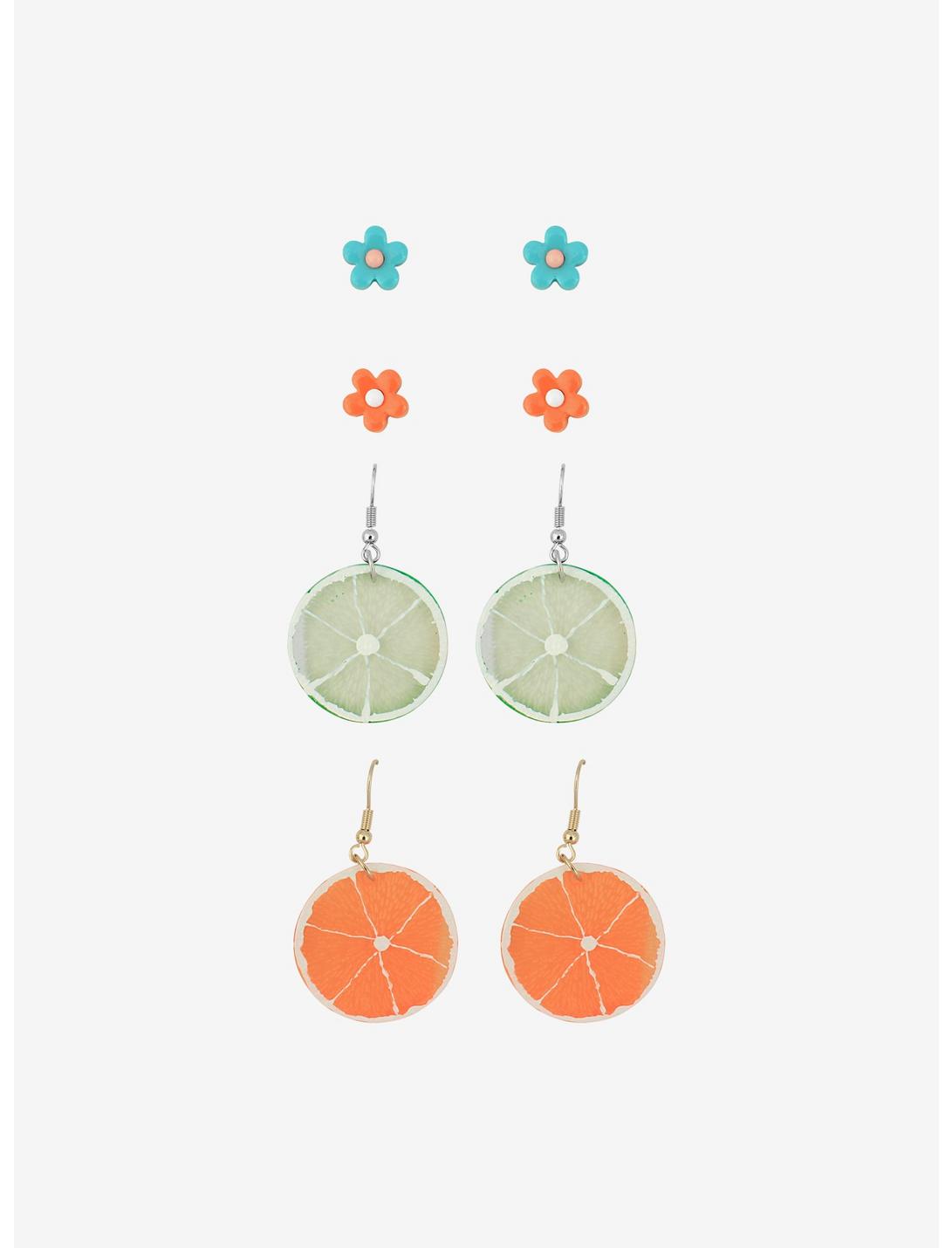 Lime Orange & Flower Earring Set, , hi-res