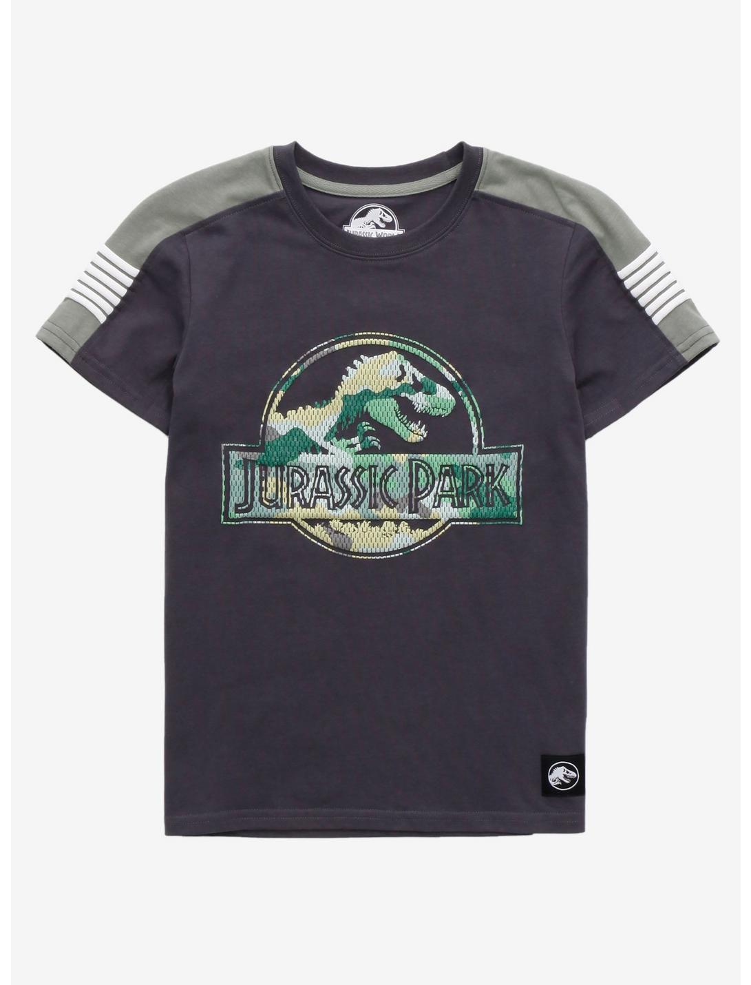 Jurassic Park Camo Logo Youth T-Shirt - BoxLunch Exclusive, BLACK, hi-res