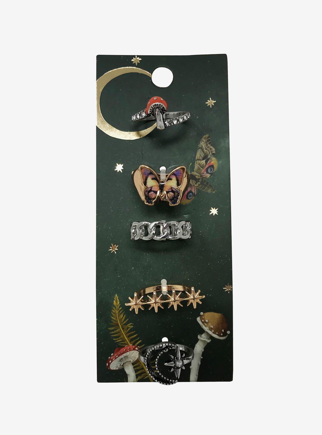 Cottage Mushroom Butterfly Ring Set Hot Topic