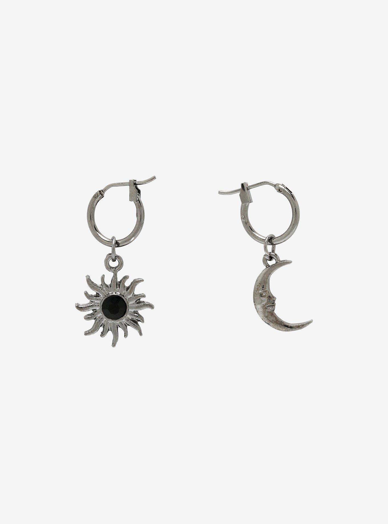 Star & Moon Mismatch Hoop Earrings, , hi-res