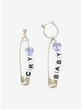 Cry Baby Letter Bead Safety Pin Drop Earrings, , hi-res