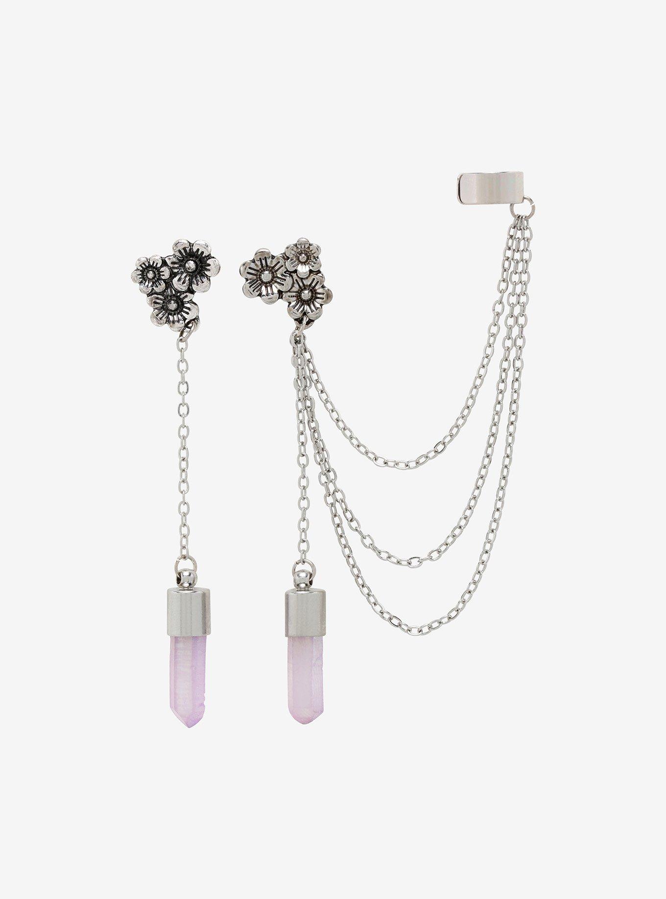 Daisy Purple Crystal Cuff Earring Set Hot Topic