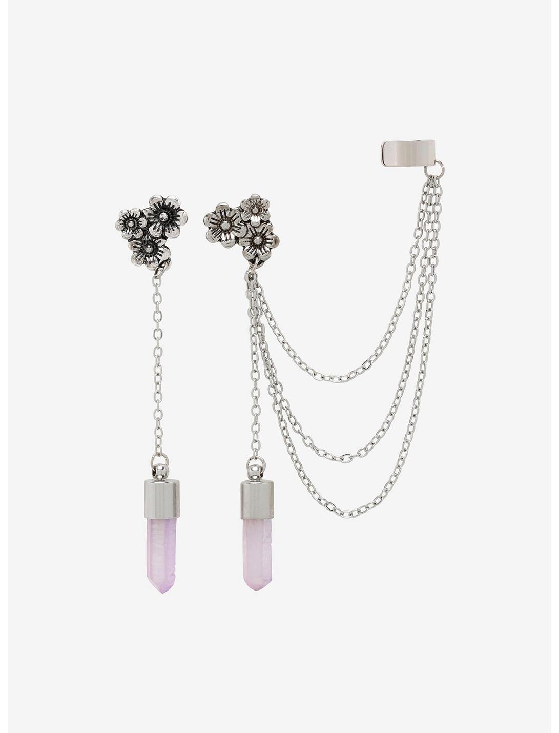 Daisy Purple Crystal Cuff Earring Set, , hi-res