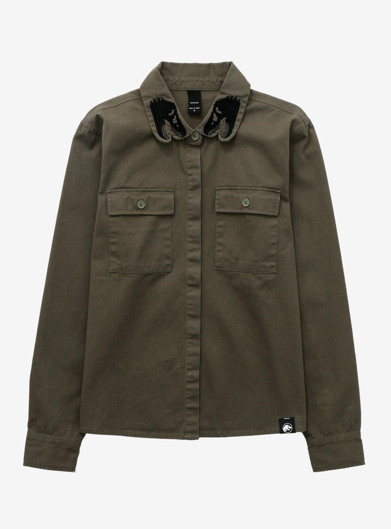 Jurassic Park T-Rex Logo Utility Shacket - BoxLunch Exclusive, ARMY GREEN, hi-res