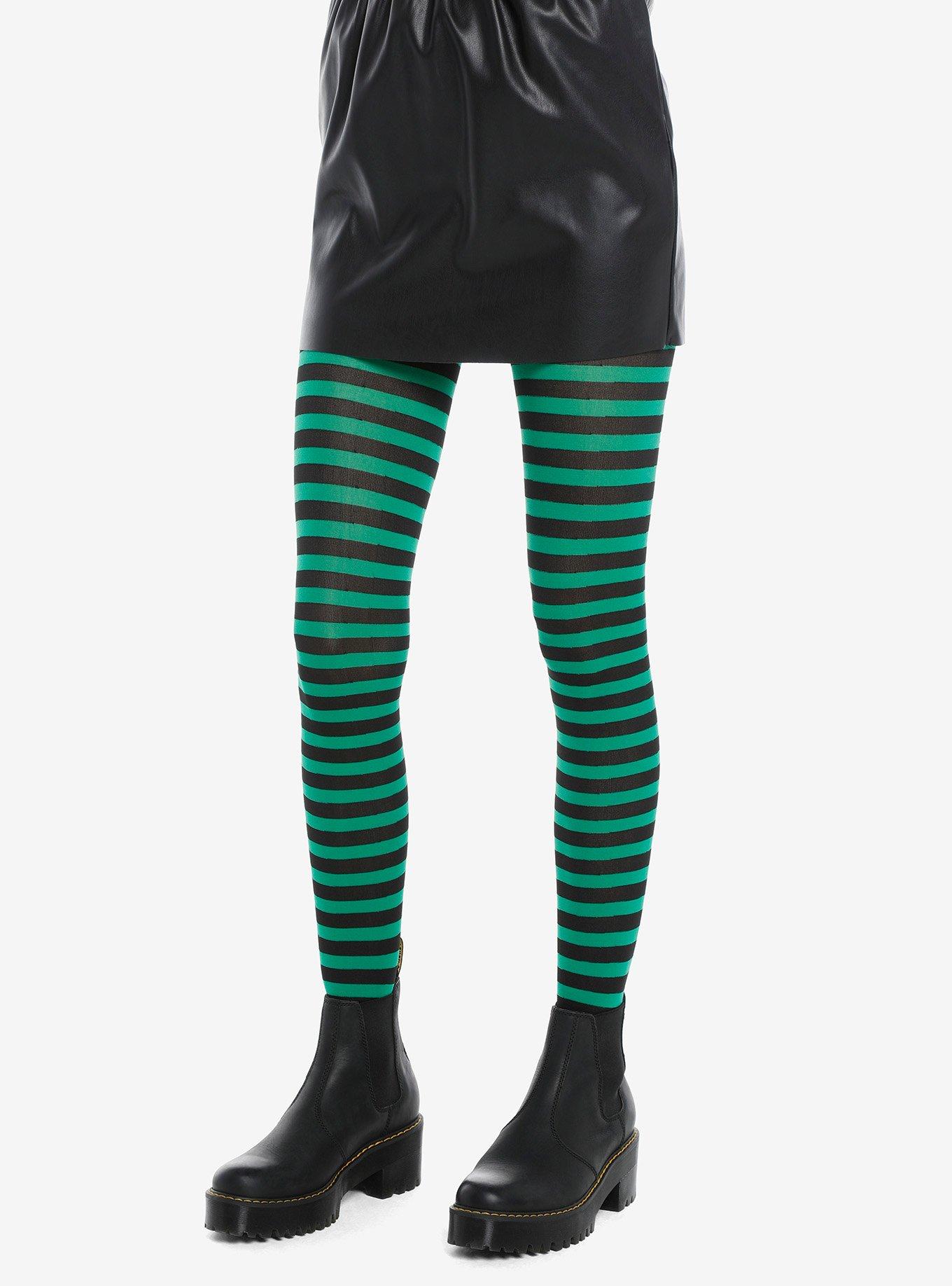 Black & Green Stripe Tights, , hi-res