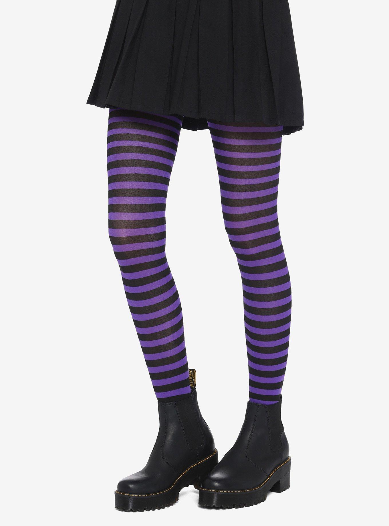 Purple black striped tights hotsell