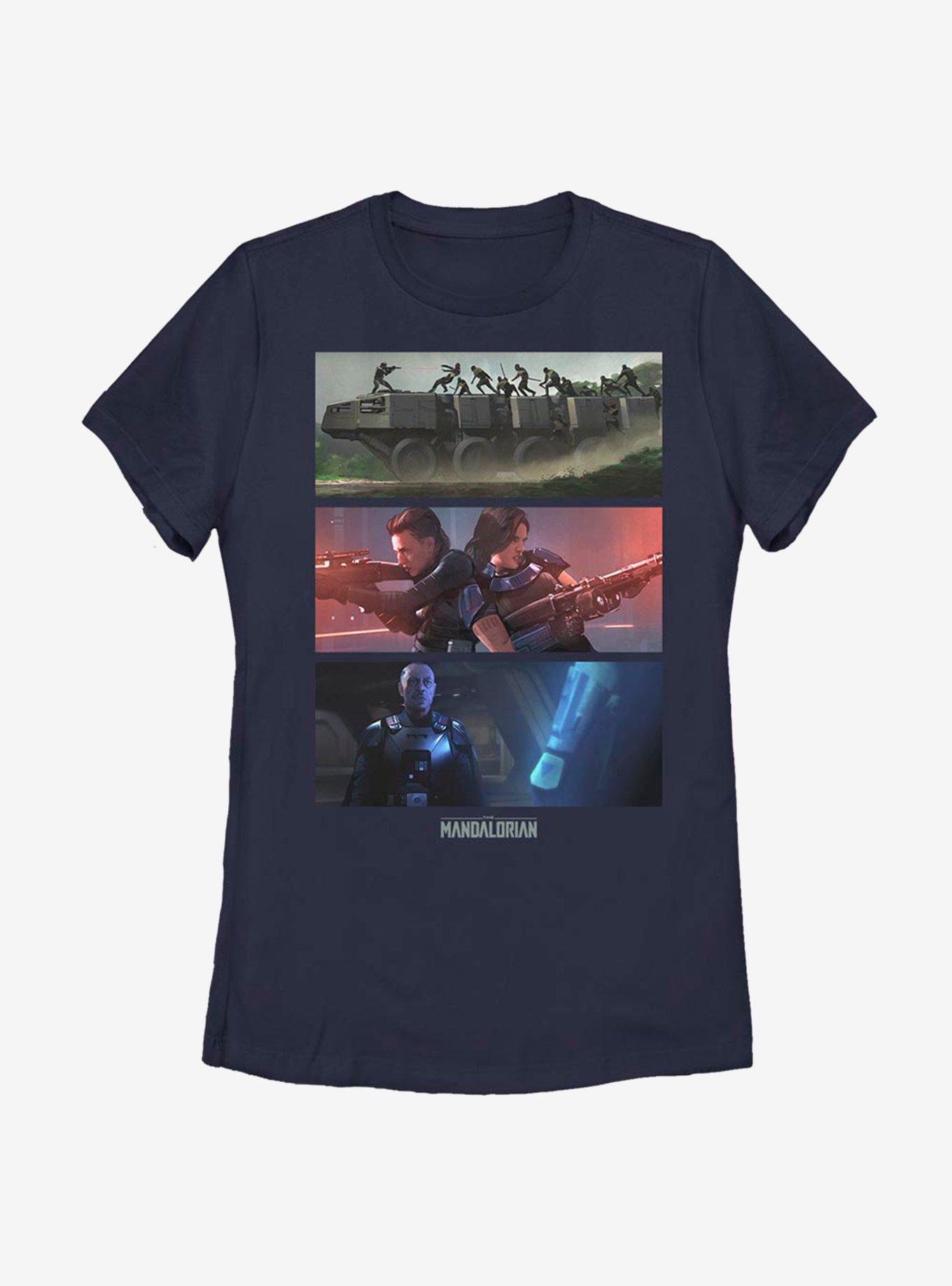 Star Wars The Mandalorian Season 2 Battle Scenes Womens T-Shirt, NAVY, hi-res