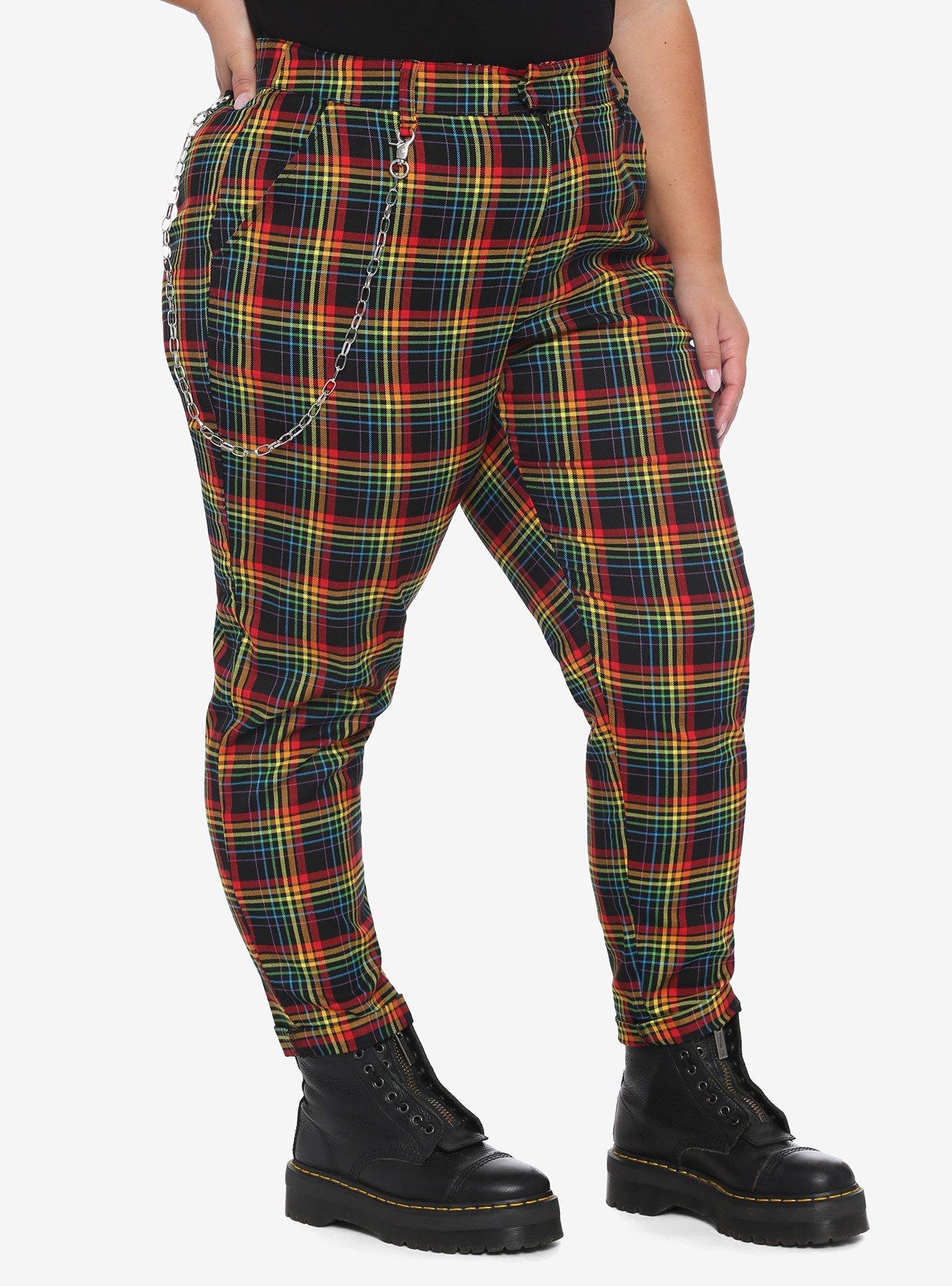 Red Plaid Pants With Detachable Chain