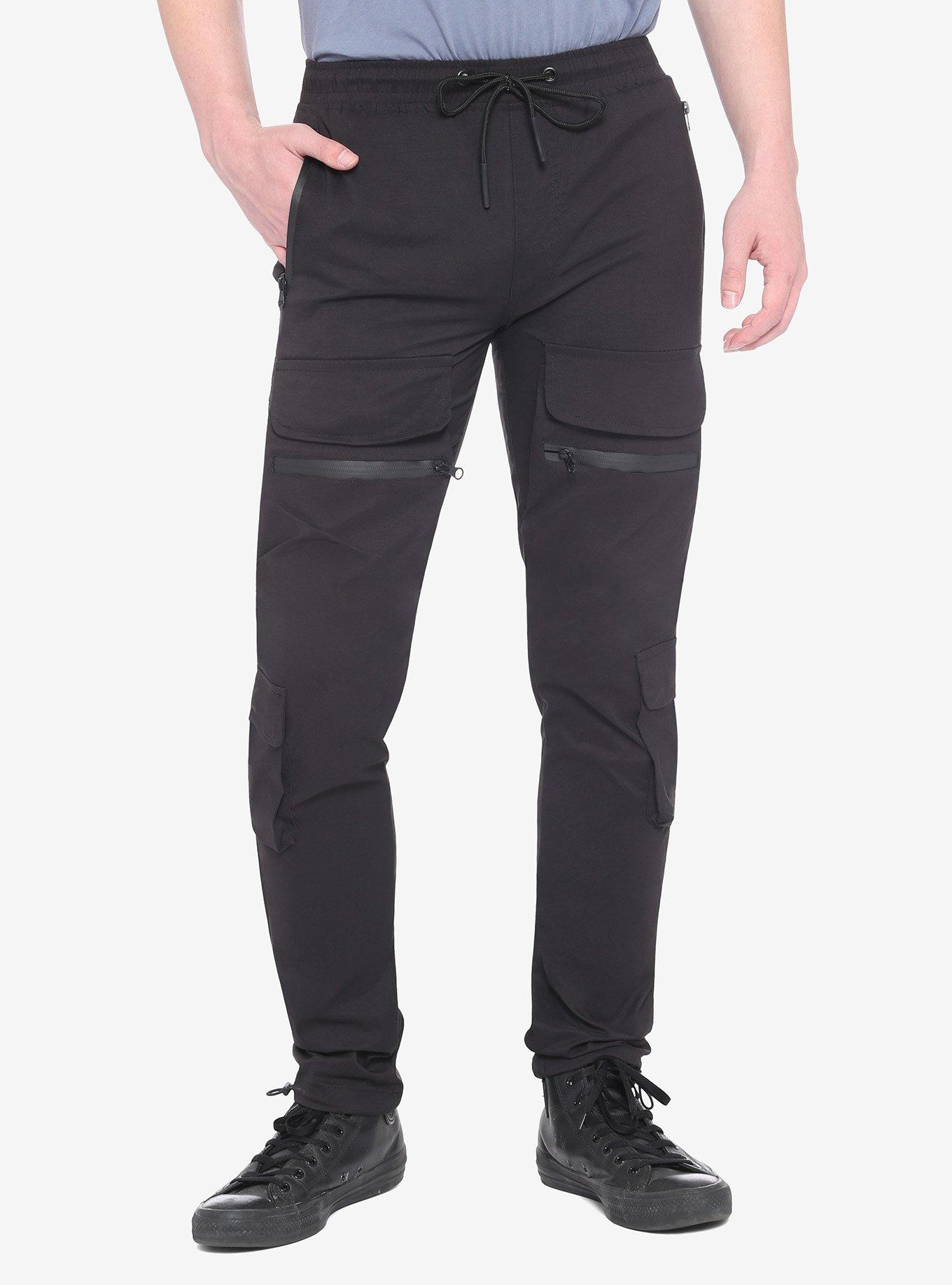 Black Cargo Jogger Pants, BLACK, hi-res