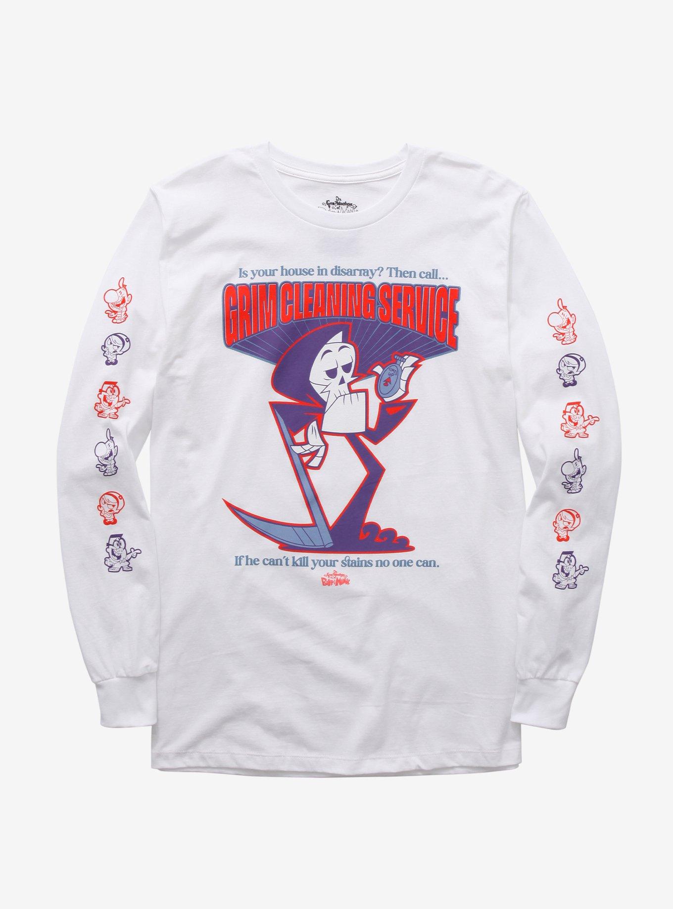 The Grim Adventures of Billy & Mandy Grim Cleaning Service Long Sleeve T-Shirt - BoxLunch Exclusive, OFF WHITE, hi-res