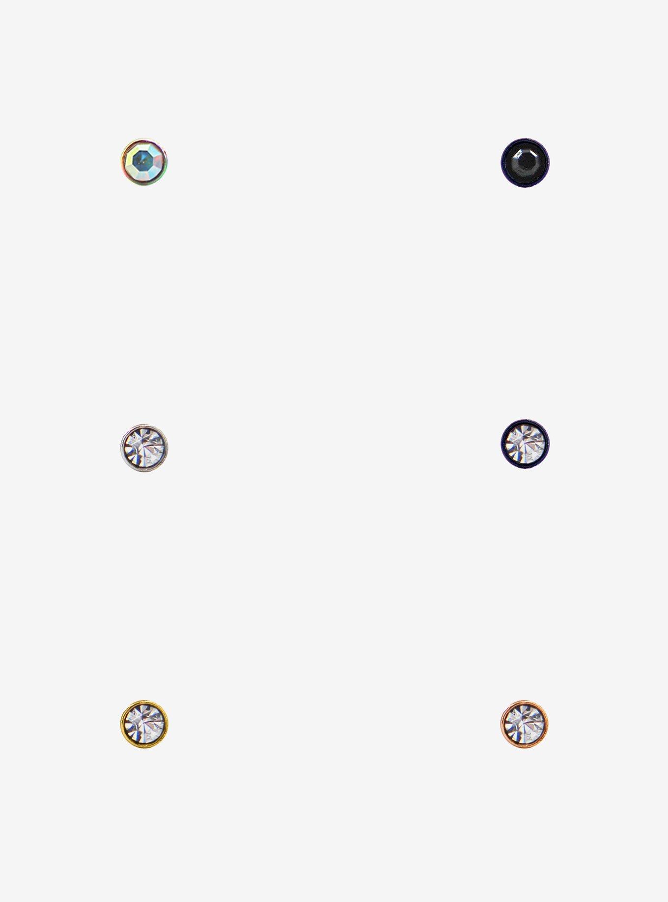 Steel CZ Multicolor Screw Nose Stud 6 Pack, MULTI, hi-res