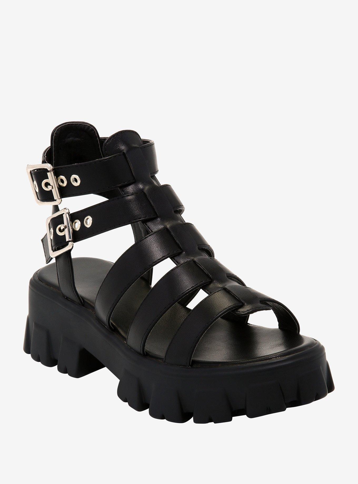 Black Strappy Chunky Sandals Hot Topic