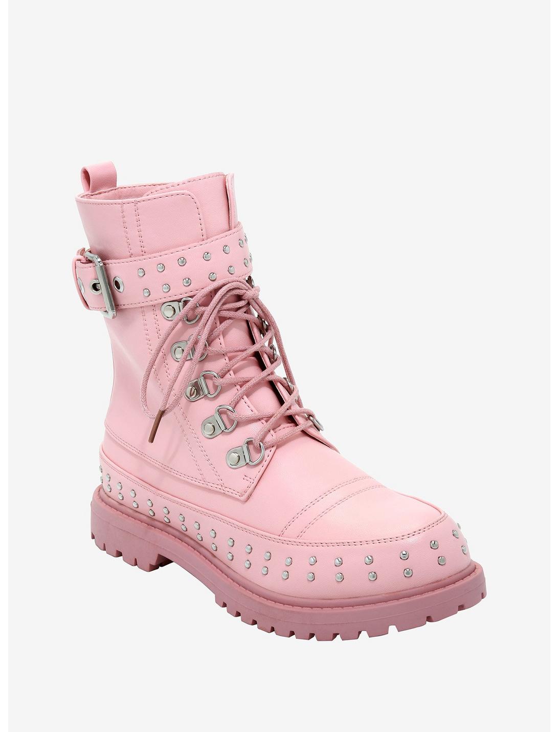 Pastel Pink Stud Combat Boots, MULTI, hi-res