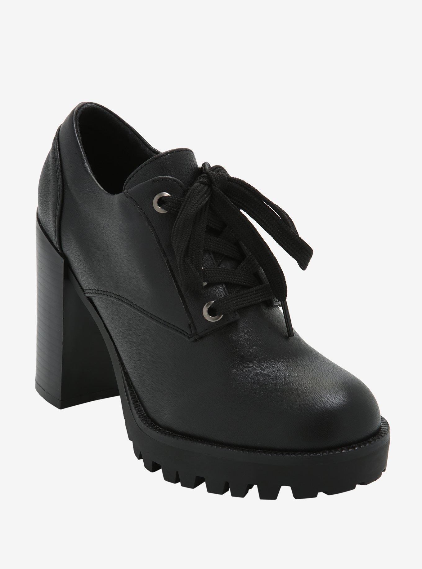 Black Lace-Up Oxford Platform Shoes, MULTI, hi-res