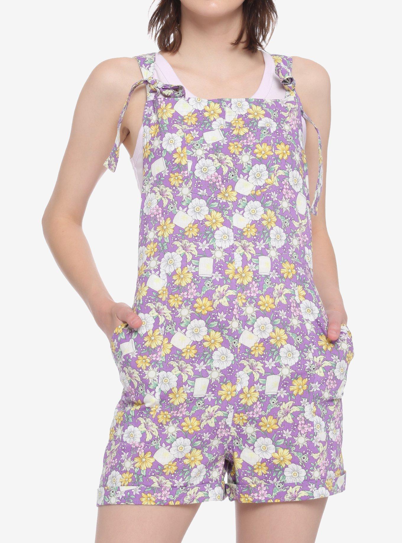 Disney Tangled Floral Tie Linen Shortalls, MULTI, hi-res