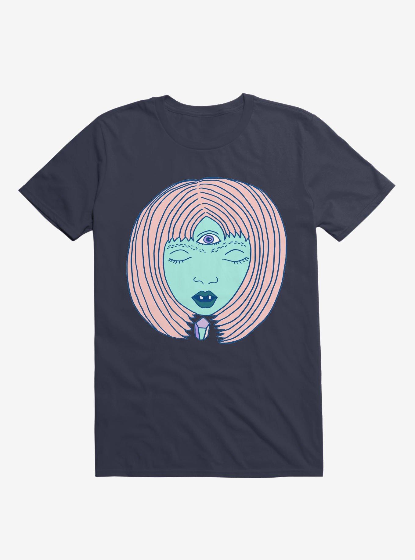 3 Eyed Girl Crystal Navy Blue T-Shirt, NAVY, hi-res
