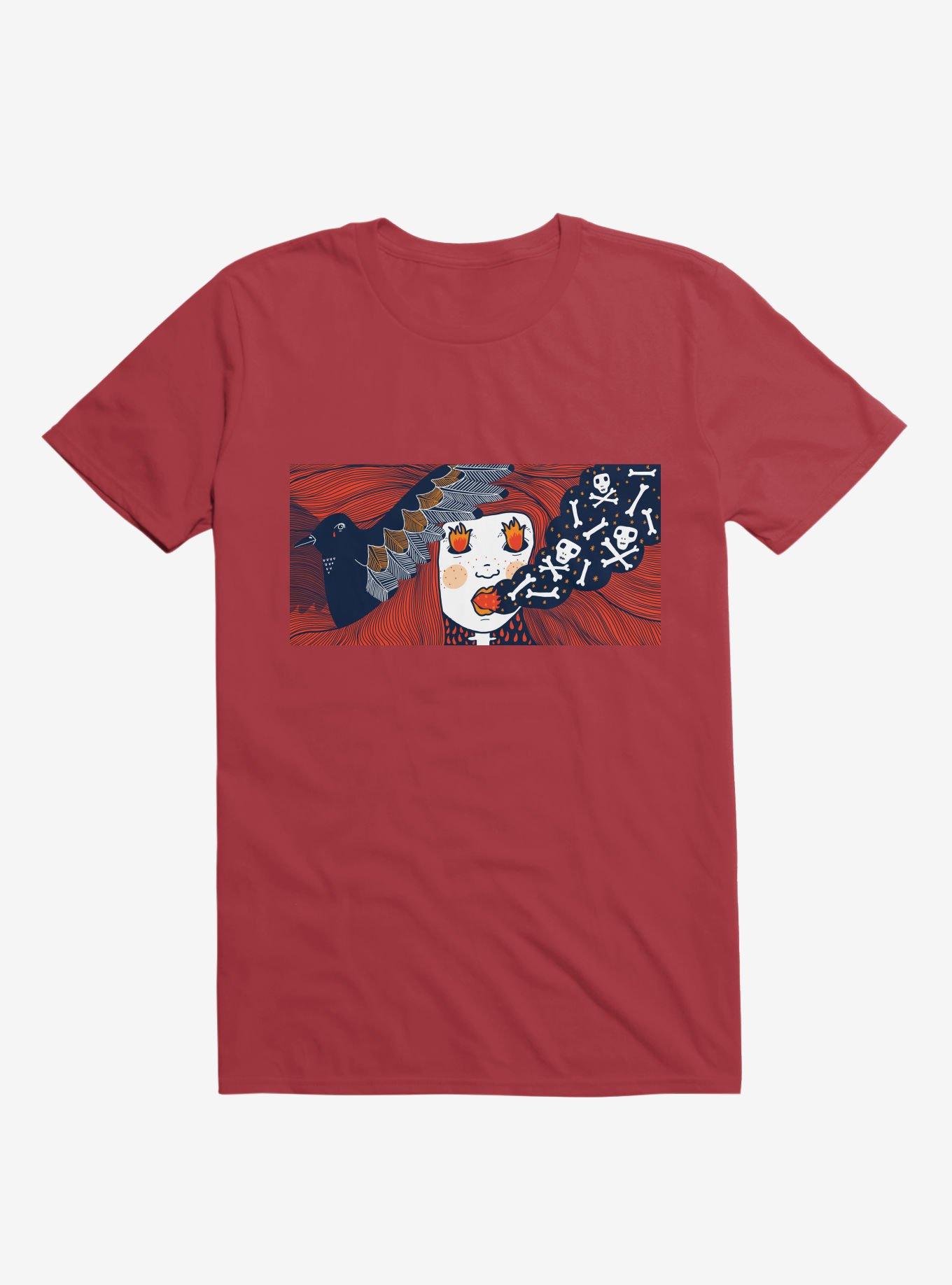 Future Thoughts Flame And Skull Smoke Red T-Shirt, RED, hi-res
