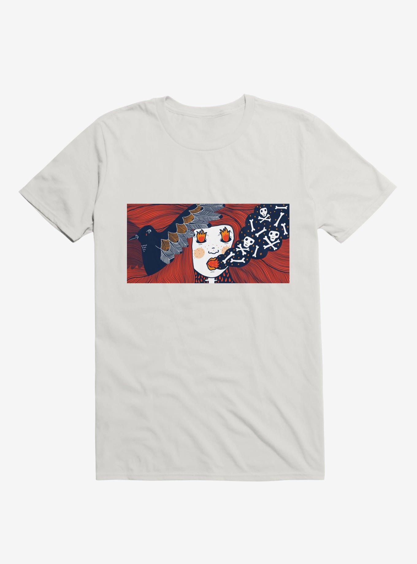 Future Thoughts Flame And Skull Smoke White T-Shirt, , hi-res