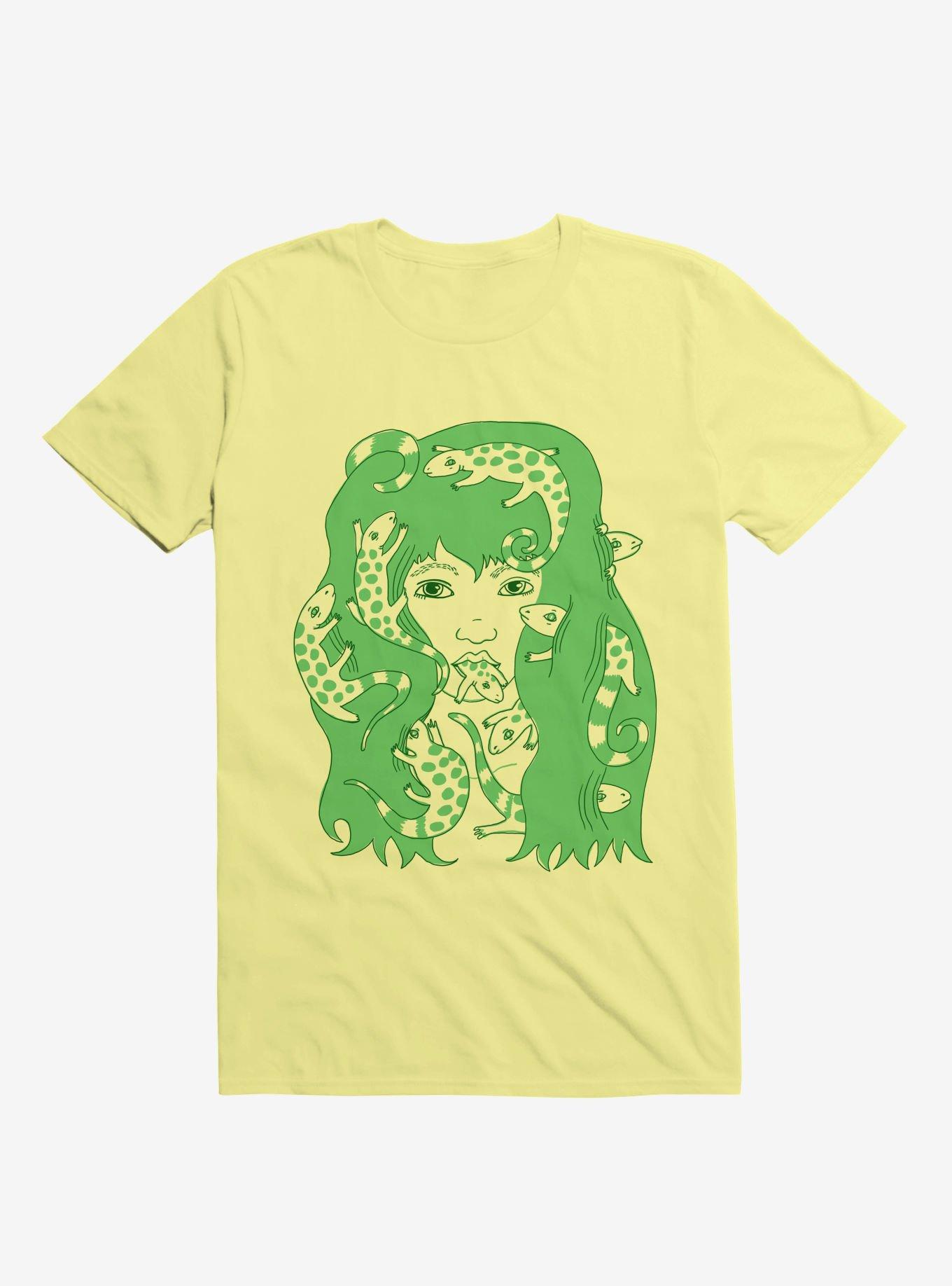 Green Lizard Eating Girl Lizzie Corn Silk Yellow T-Shirt, , hi-res