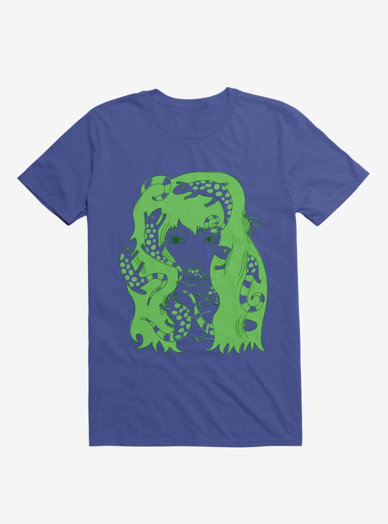 Green Lizard Eating Girl Lizzie Royal Blue T-Shirt, , hi-res