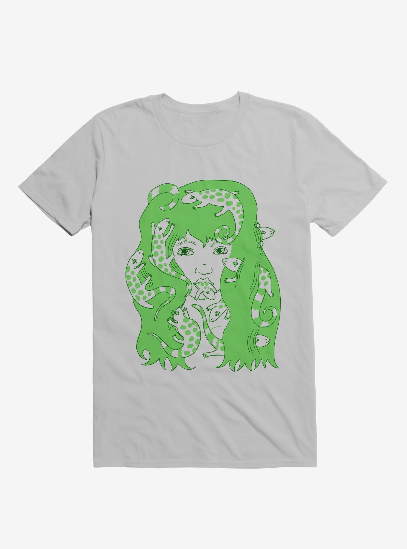 Green Lizard Eating Girl Lizzie Ice Grey T-Shirt, , hi-res
