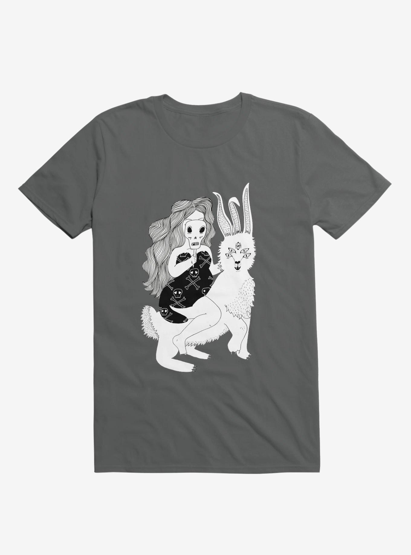 Grimm Reaper Skull Bunny Charcoal Grey T-Shirt, , hi-res