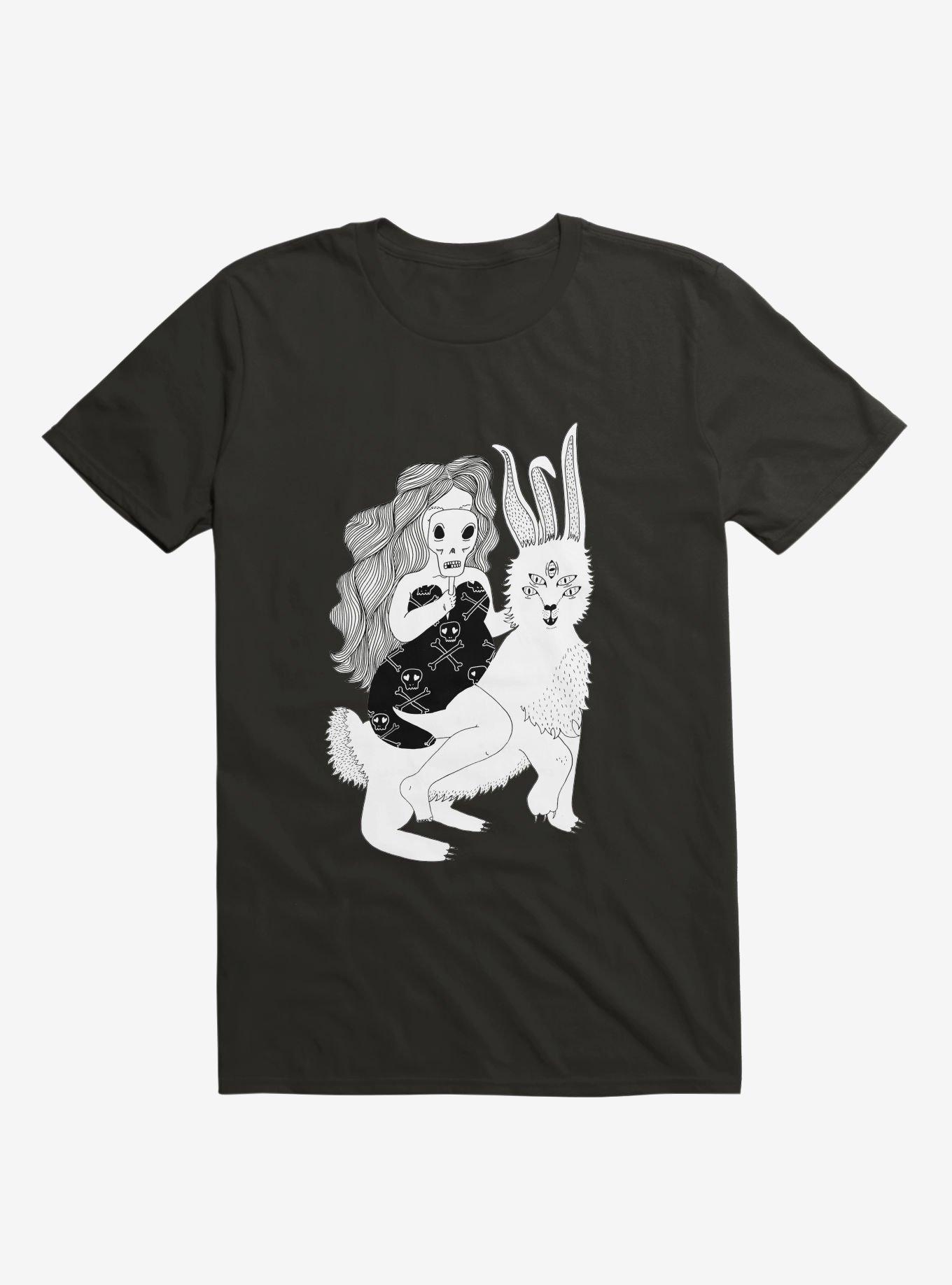 Grimm Reaper Skull Bunny Black T-Shirt, BLACK, hi-res