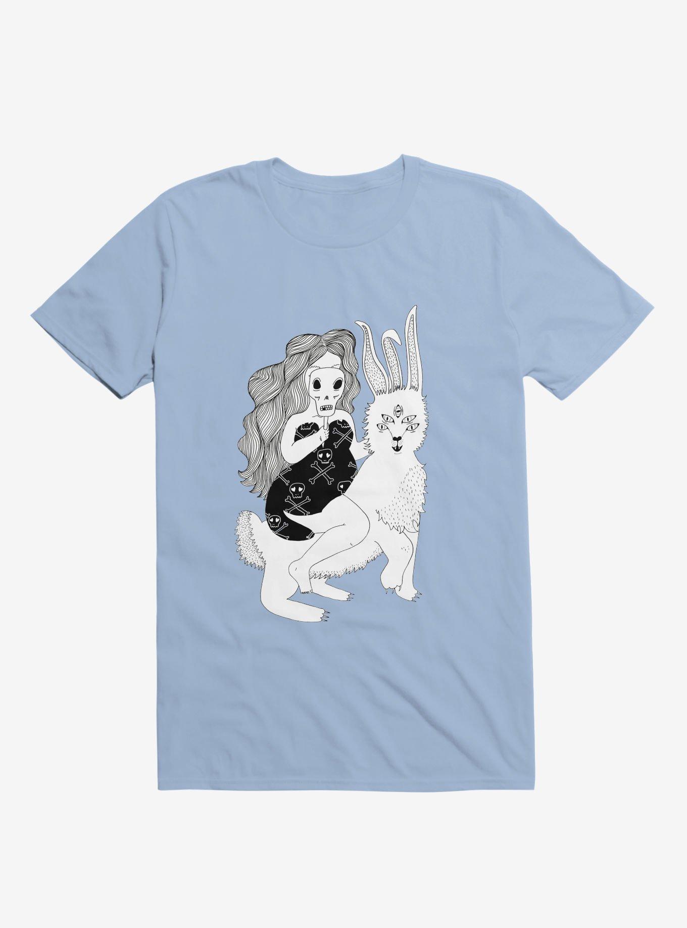Grimm Reaper Skull Bunny Light Blue T-Shirt, , hi-res