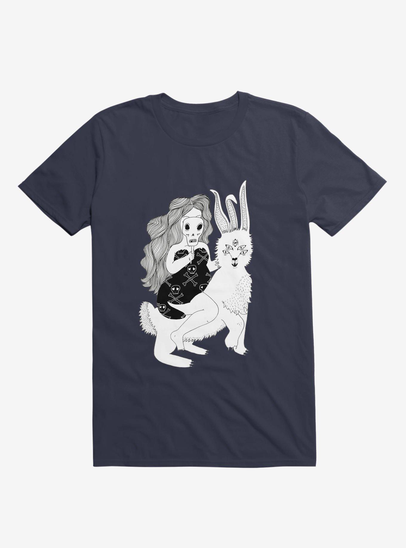 Grimm Reaper Skull Bunny Navy Blue T-Shirt