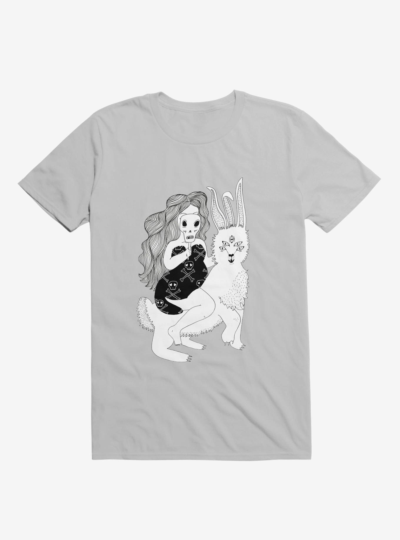 Grimm Reaper Skull Bunny Ice Grey T-Shirt, , hi-res