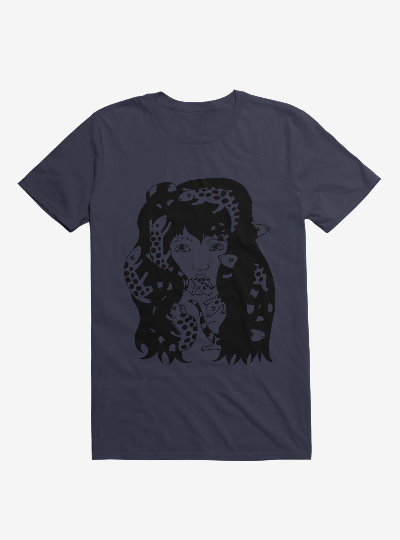 Lizard Eating Girl Lizzie Navy Blue T-Shirt, , hi-res