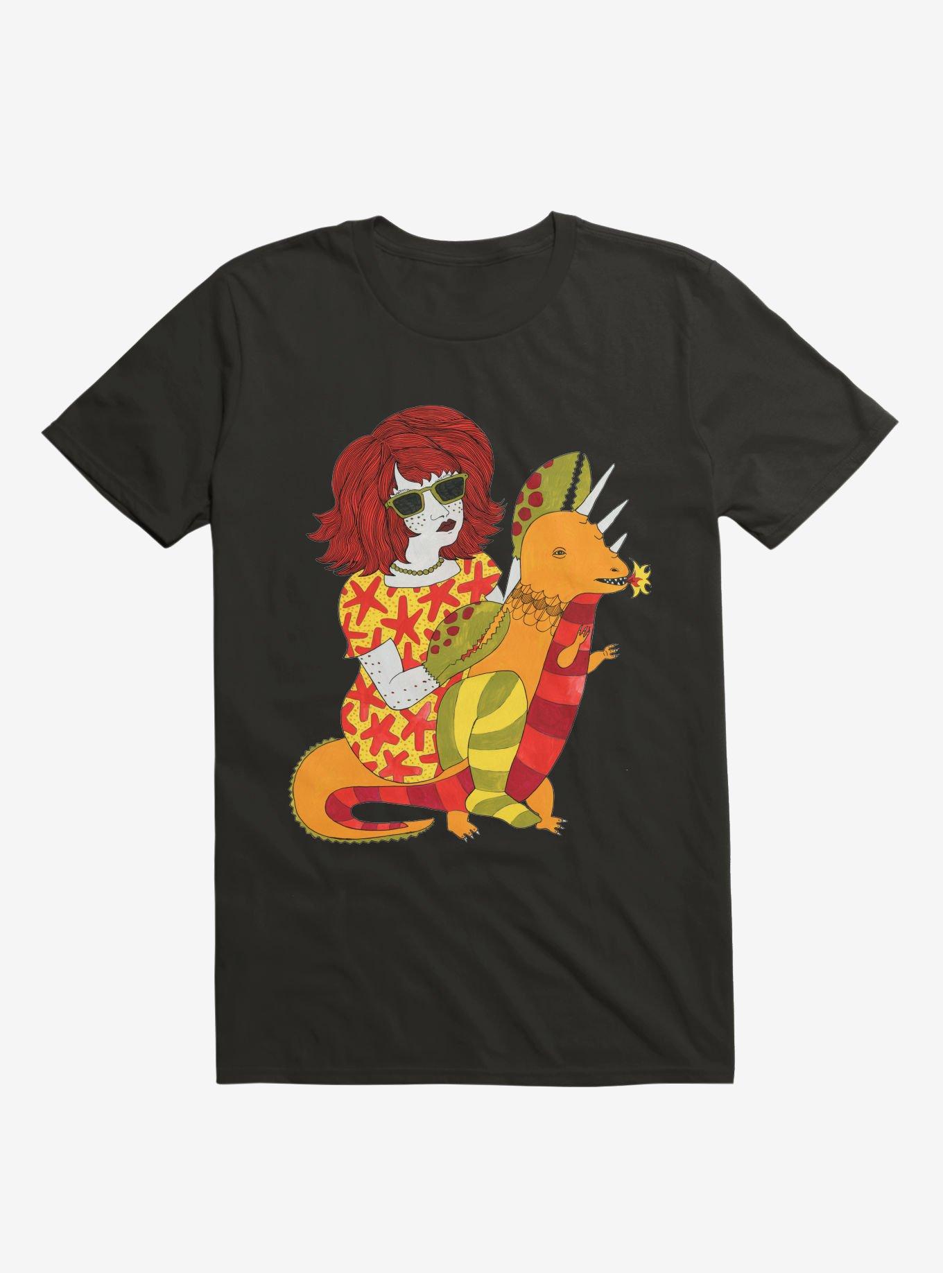 Baby Dragon And Starfish Dress Lobster Lady Black T-Shirt, , hi-res