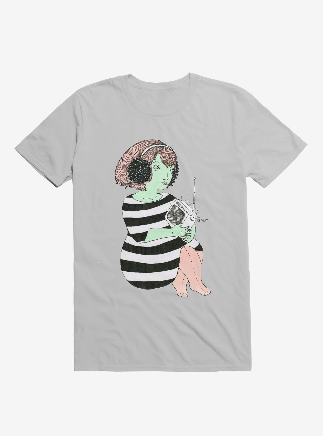 Not This Broadcast Radio Striped Dress Ice Grey T-Shirt, , hi-res