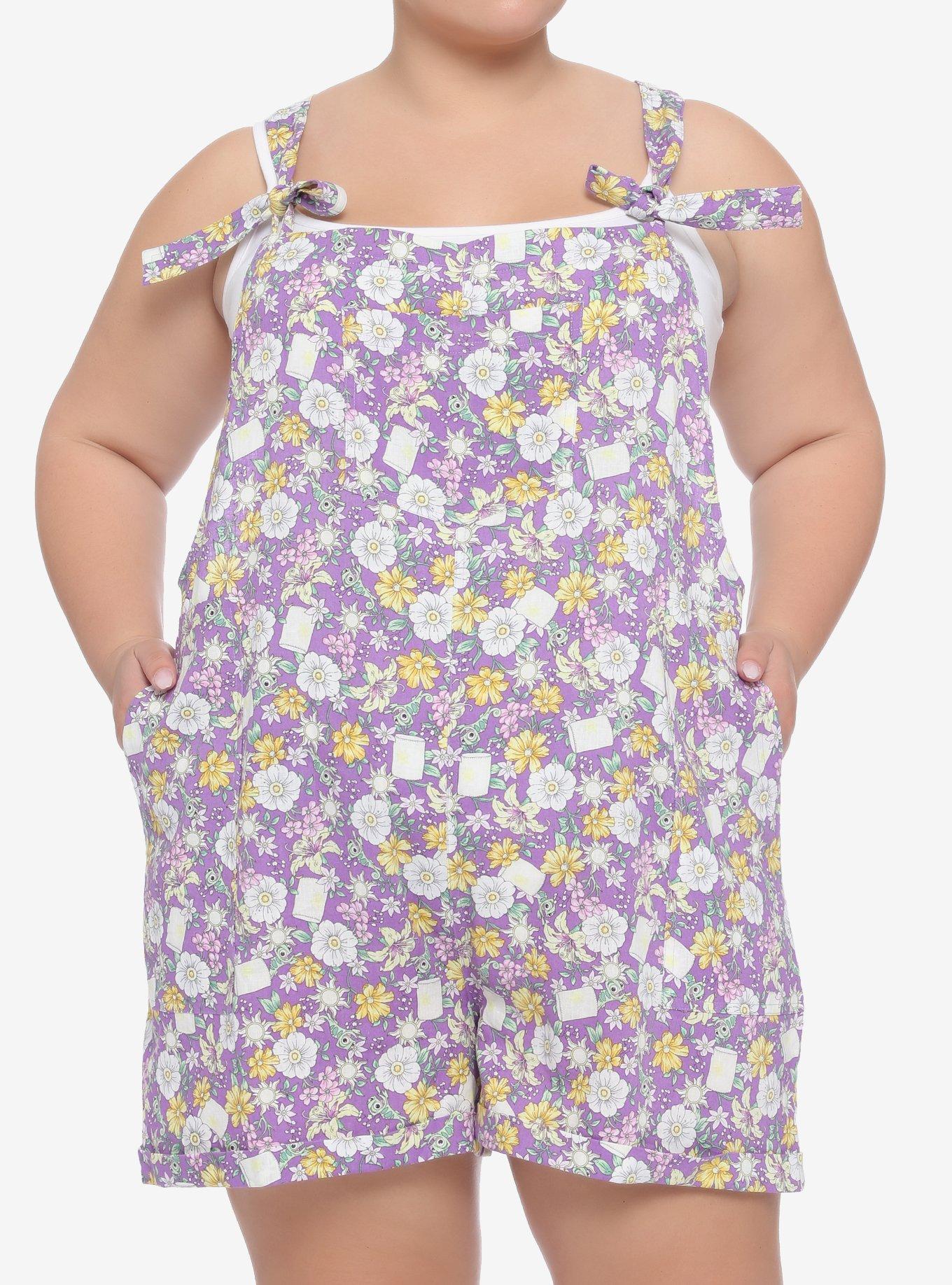 Disney Tangled Floral Tie Linen Shortalls Plus Size, MULTI, hi-res