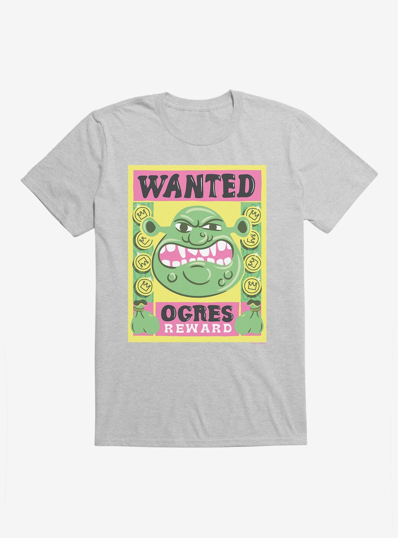 Shrek Wanted Ogres Poster T-Shirt, HEATHER GREY, hi-res