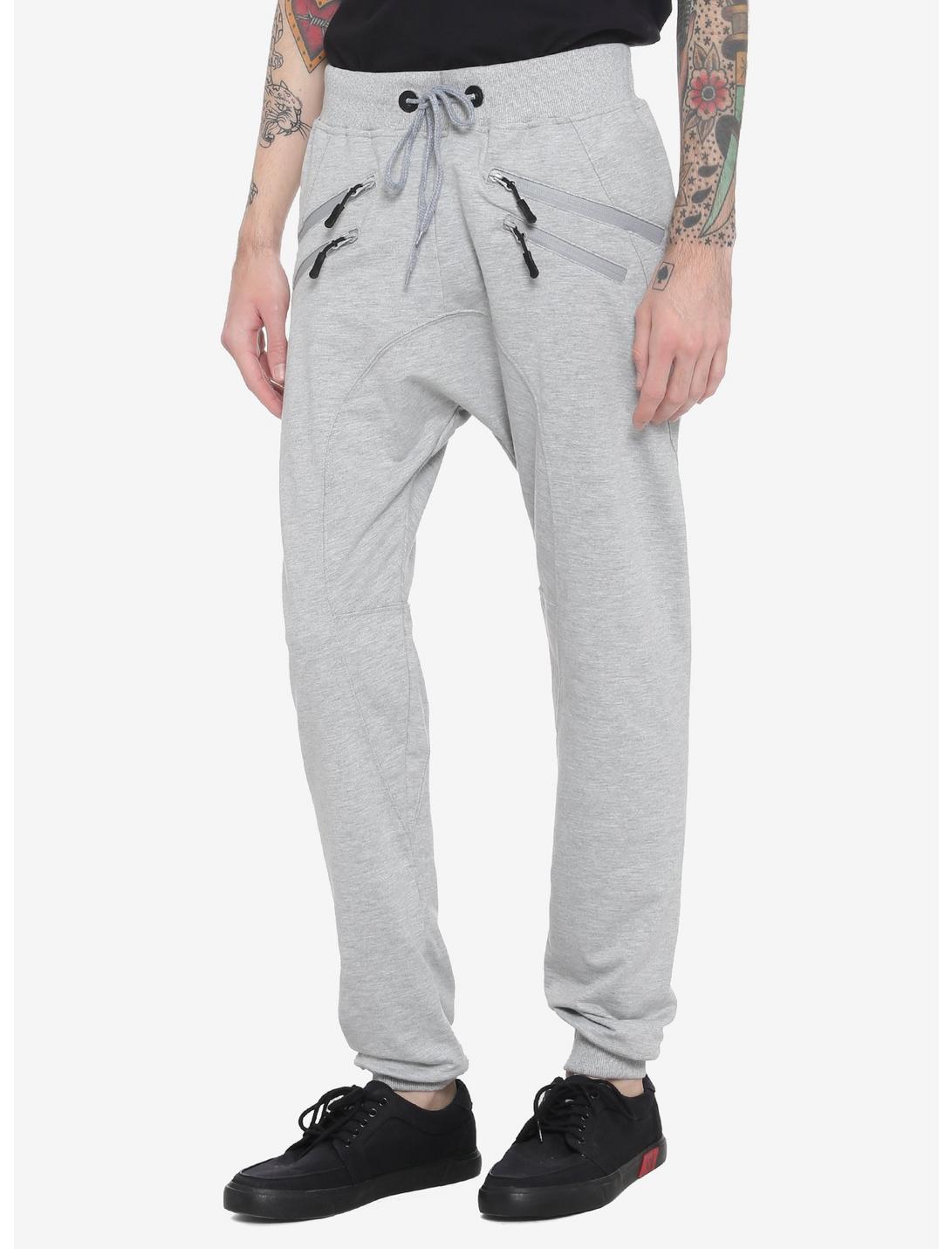 Grey Zipper Jogger Pants, GREY, hi-res