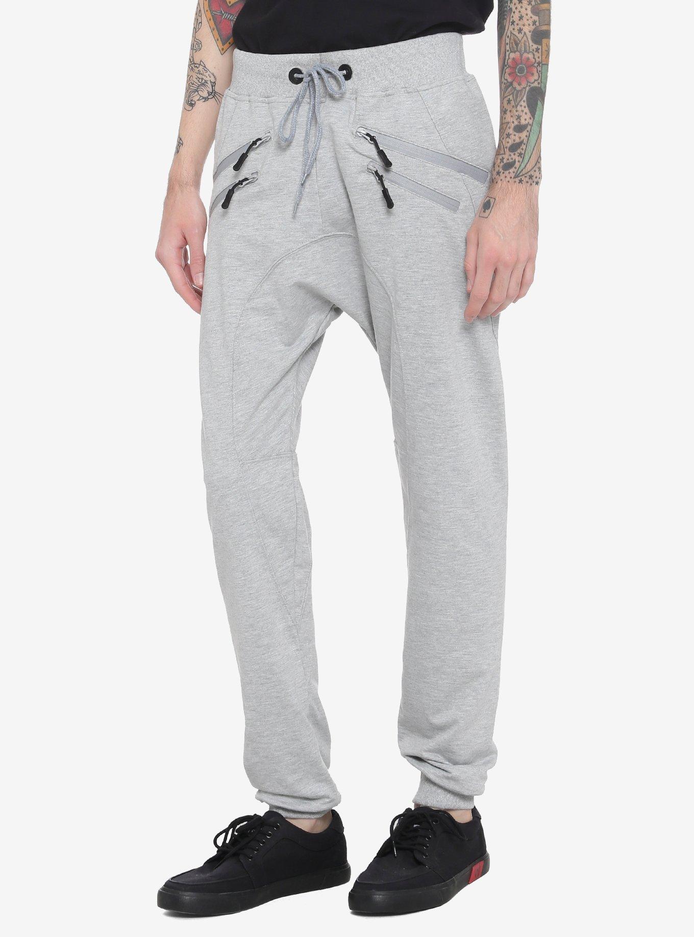 Grey Zipper Jogger Pants, GREY, hi-res