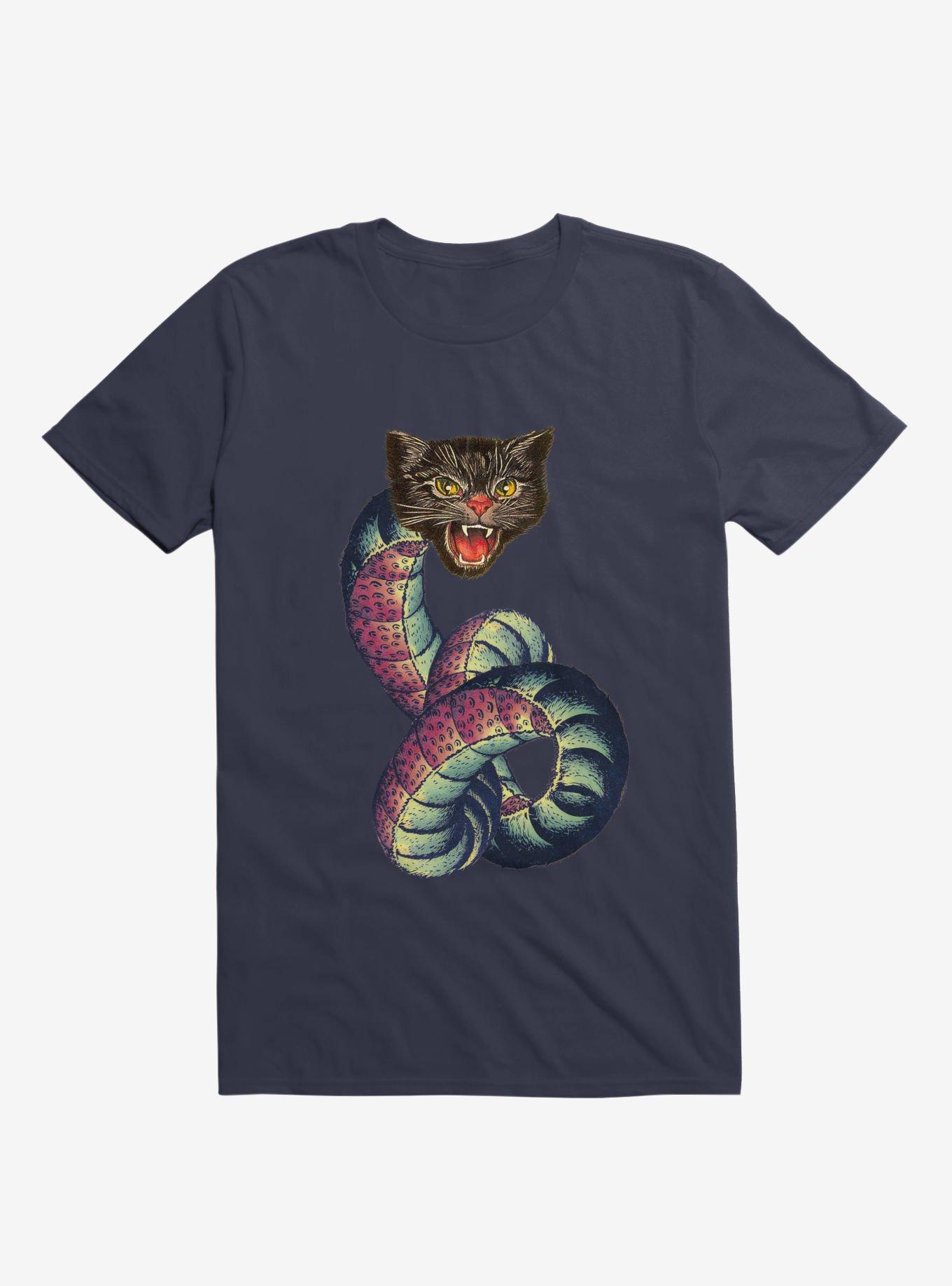 Snake-Cat T-shirt, NAVY, hi-res