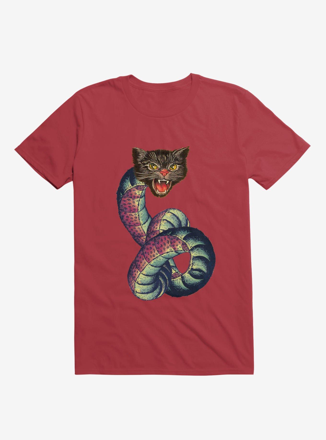 Snake-Cat T-shirt, RED, hi-res