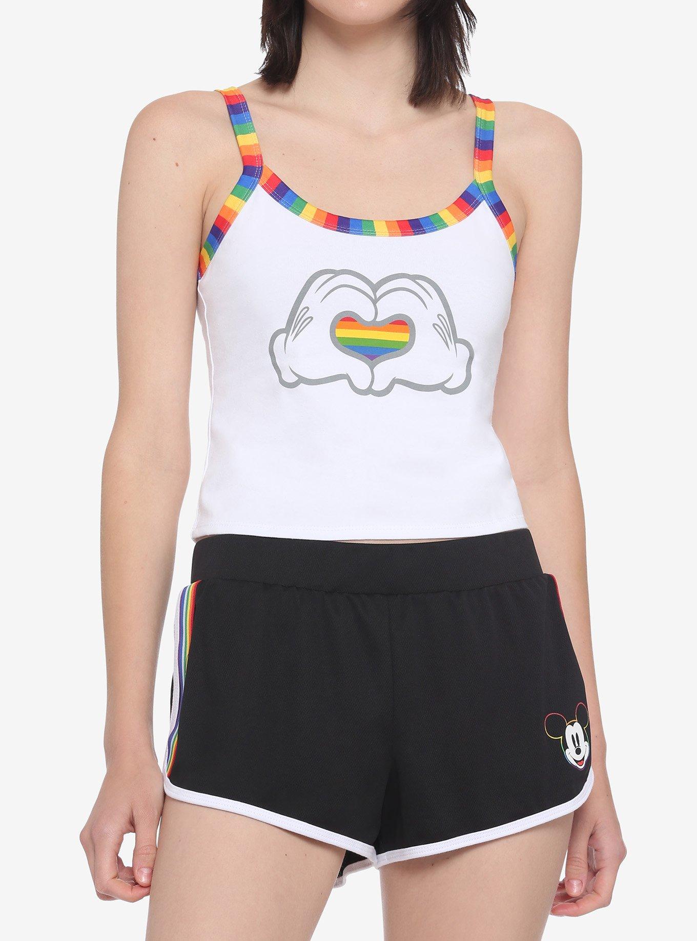 Disney Mickey Mouse Hands Rainbow Heart Strappy Crop Tank Top, MULTI, hi-res