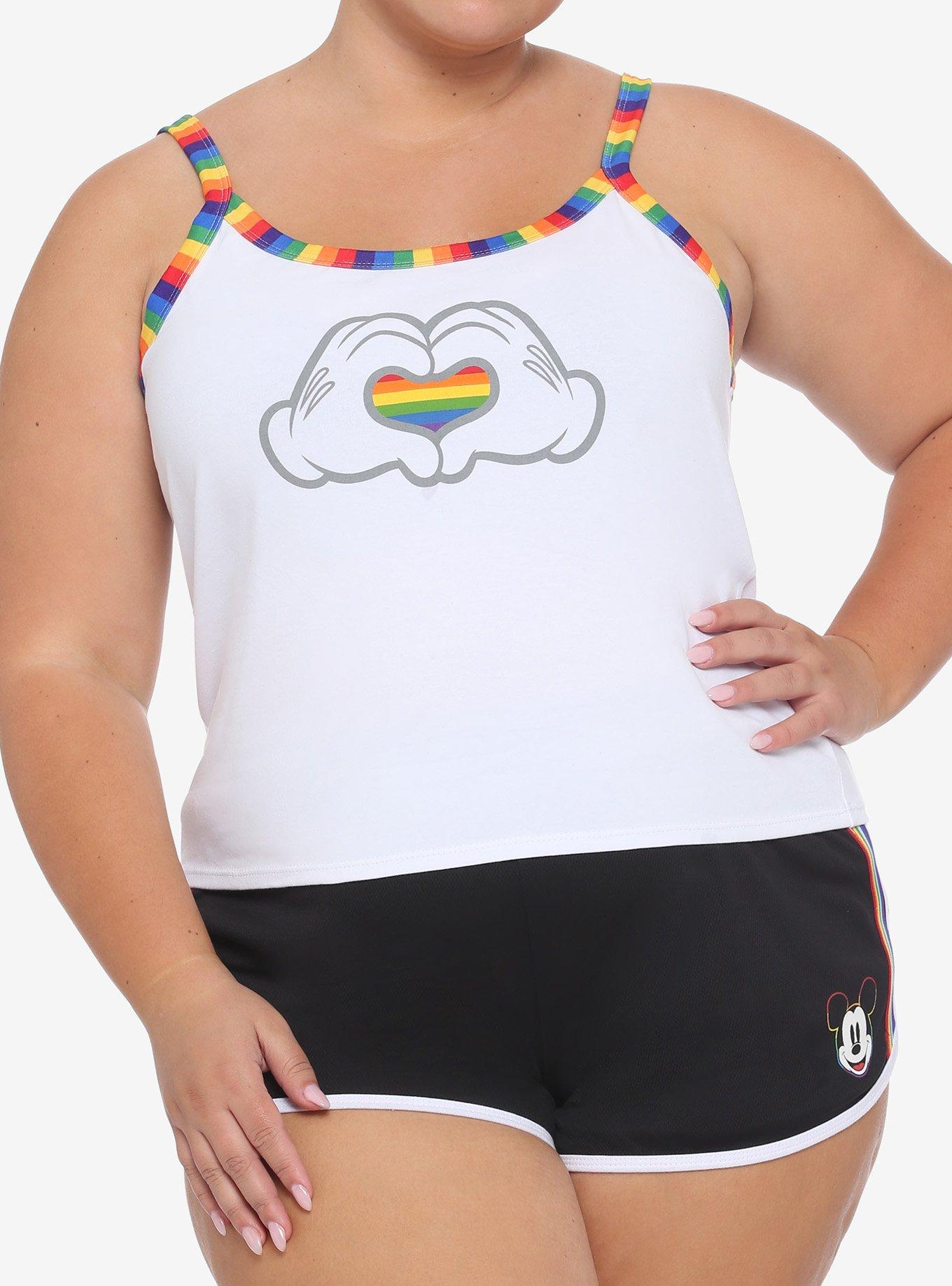 Disney Mickey Mouse Hands Rainbow Heart Strappy Crop Tank Top Plus Size, MULTI, hi-res